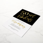 Fifty and Fabulous Gold Black 50th Birthday Party  箔招待状 (回転した状態)