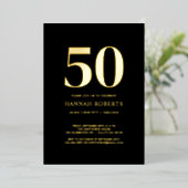 Fifty and Fabulous Gold Black 50th Birthday Party 箔招待状 (立ち正面)