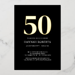 Fifty and Fabulous Gold Black 50th Birthday Party 箔招待状
