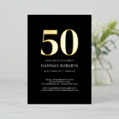 Fifty and Fabulous Gold Black 50th Birthday Party 箔招待状 (立ち正面)