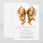 Fifty and Fabulous Gold Bow 50th Birthday Party 招待状 (正面/裏面)