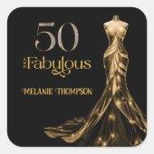Fifty and Fabulous Gold Dress Black 50th Birthday スクエアシール (正面)