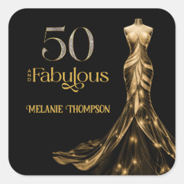 Fifty and Fabulous Gold Dress Black 50th Birthday スクエアシール