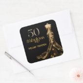Fifty and Fabulous Gold Dress Black 50th Birthday スクエアシール (封筒)