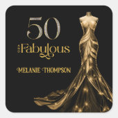 Fifty and Fabulous Gold Dress Black 50th Birthday スクエアシール (正面)