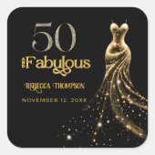 Fifty and Fabulous Gold Dress Black 50th Birthday スクエアシール (正面)