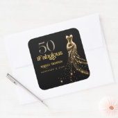 Fifty and Fabulous Gold Dress Black 50th Birthday スクエアシール (封筒)