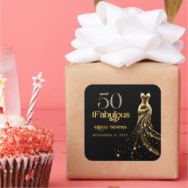 Fifty and Fabulous Gold Dress Black 50th Birthday スクエアシール