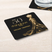 Fifty and Fabulous Gold Dress Black 50th Birthday スクエアペーパーコースター (アングル)