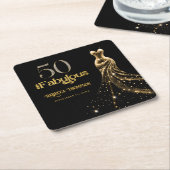 Fifty and Fabulous Gold Dress Black 50th Birthday スクエアペーパーコースター (アングル)