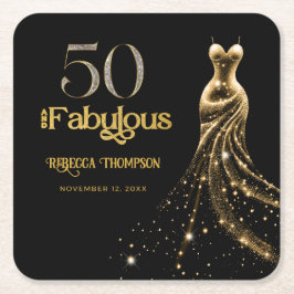Fifty and Fabulous Gold Dress Black 50th Birthday スクエアペーパーコースター