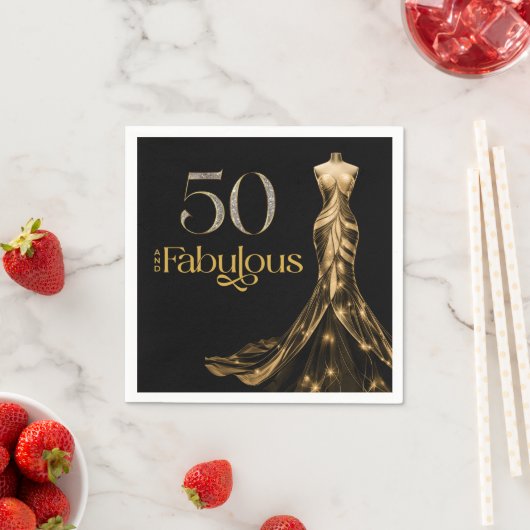 Fifty and Fabulous Gold Dress Black 50th Birthday スタンダードカクテルナプキン (インサイチュ)