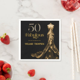 Fifty and Fabulous Gold Dress Black 50th Birthday スタンダードカクテルナプキン