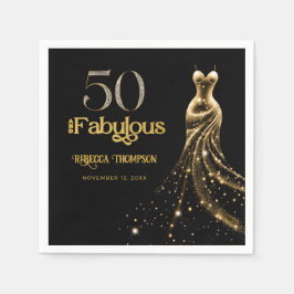 Fifty and Fabulous Gold Dress Black 50th Birthday スタンダードカクテルナプキン