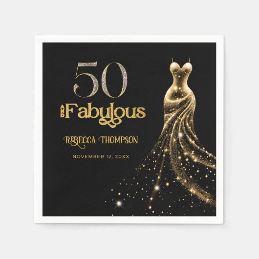Fifty and Fabulous Gold Dress Black 50th Birthday スタンダードカクテルナプキン (正面)