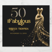 Fifty and Fabulous Gold Dress Black 50th Birthday スパークリングワインラベル (シングルラベル)