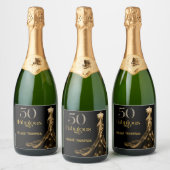 Fifty and Fabulous Gold Dress Black 50th Birthday スパークリングワインラベル (ボトル)