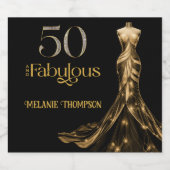 Fifty and Fabulous Gold Dress Black 50th Birthday スパークリングワインラベル (シングルラベル)