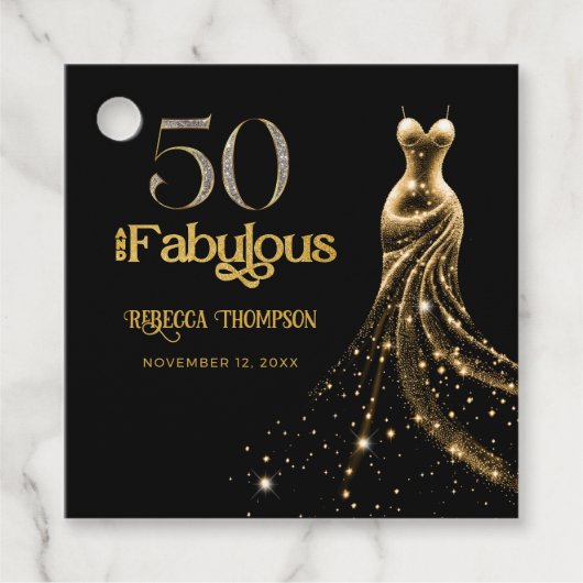 Fifty and Fabulous Gold Dress Black 50th Birthday フェイバータグ (正面)
