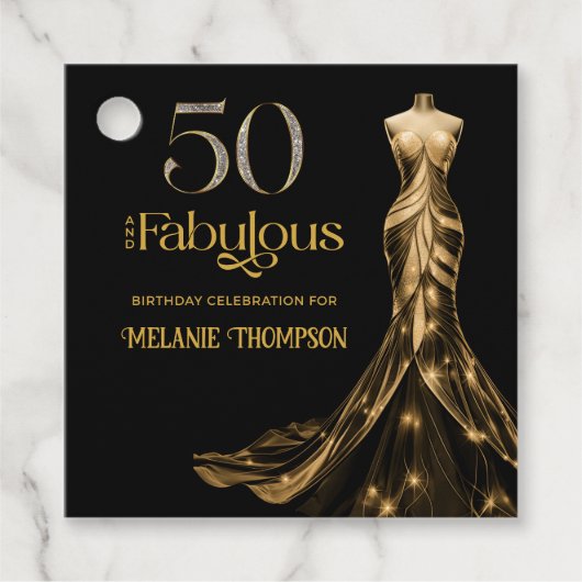 Fifty and Fabulous Gold Dress Black 50th Birthday フェイバータグ (正面)