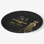Fifty and Fabulous Gold Dress Black 50th Birthday ペーパープレート (アングル)