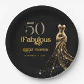 Fifty and Fabulous Gold Dress Black 50th Birthday ペーパープレート (正面)