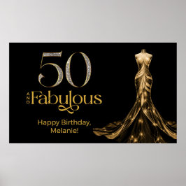 Fifty and Fabulous Gold Dress Black 50th Birthday ポスター