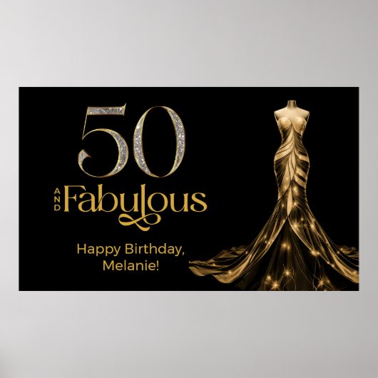 Fifty and Fabulous Gold Dress Black 50th Birthday ポスター (正面)