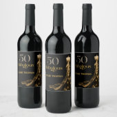 Fifty and Fabulous Gold Dress Black 50th Birthday ワインラベル (ボトル)