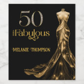 Fifty and Fabulous Gold Dress Black 50th Birthday ワインラベル (シングルラベル)