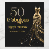 Fifty and Fabulous Gold Dress Black 50th Birthday ワインラベル (シングルラベル)
