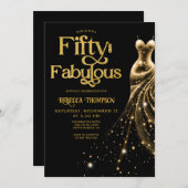 Fifty and Fabulous Gold Dress Black 50th Birthday 招待状 (正面/裏面)
