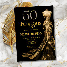 Fifty and Fabulous Gold Dress Black 50th Birthday 招待状