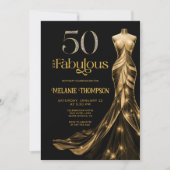 Fifty and Fabulous Gold Dress Black 50th Birthday 招待状 (正面)