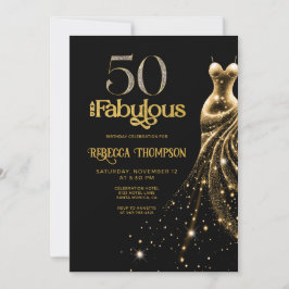 Fifty and Fabulous Gold Dress Black 50th Birthday 招待状