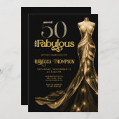 Fifty and Fabulous Gold Dress Black 50th Birthday 招待状 (正面/裏面)