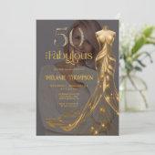 Fifty and Fabulous Gold Dress Photo 50th Birthday 招待状 (スタンド正面)
