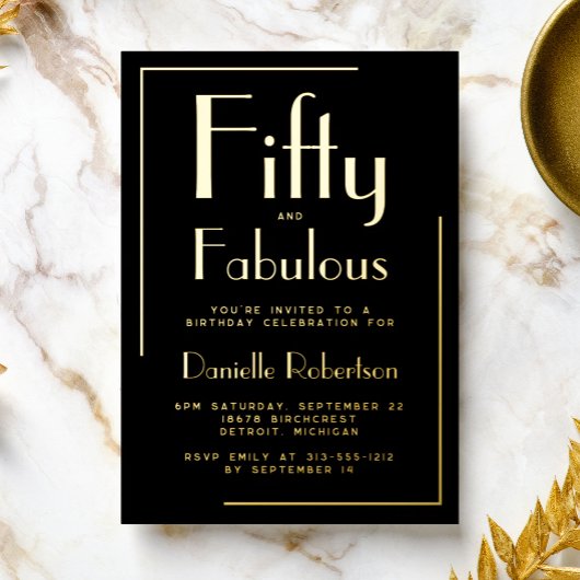 Fifty and Fabulous Gold Foil 50th Birthday Party 箔招待状