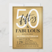 Fifty and Fabulous Gold Script 50th Birthday 招待状 (正面)