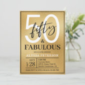 Fifty and Fabulous Gold Script 50th Birthday 招待状 (スタンド正面)