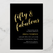 Fifty and Fabulous Gold Script 50th Birthday 箔招待状 (正面)