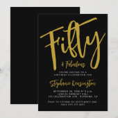 Fifty and Fabulous Gold Script 50th Birthday Party 招待状 (正面/裏面)
