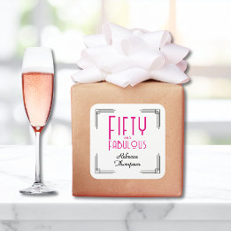 Fifty and Fabulous Hot Pink Art Deco 50th Birthday スクエアシール