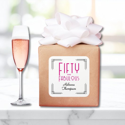 Fifty and Fabulous Hot Pink Art Deco 50th Birthday スクエアシール