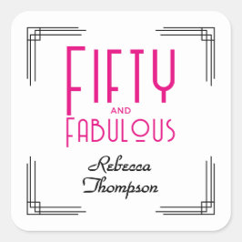 Fifty and Fabulous Hot Pink Art Deco 50th Birthday スクエアシール