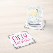 Fifty and Fabulous Hot Pink Art Deco 50th Birthday スクエアペーパーコースター (インサイチュ)