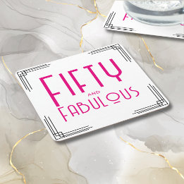 Fifty and Fabulous Hot Pink Art Deco 50th Birthday スクエアペーパーコースター