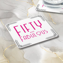 Fifty and Fabulous Hot Pink Art Deco 50th Birthday スクエアペーパーコースター