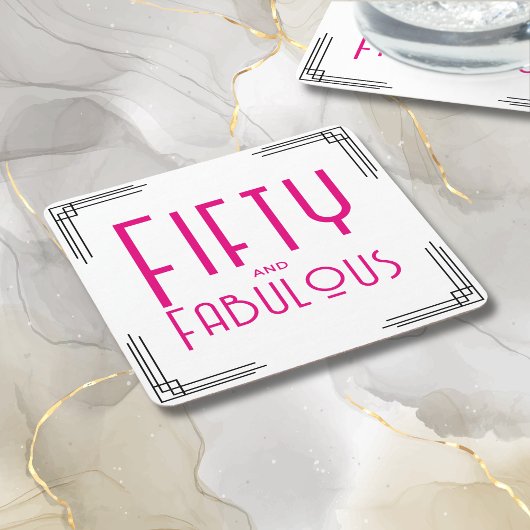 Fifty and Fabulous Hot Pink Art Deco 50th Birthday スクエアペーパーコースター