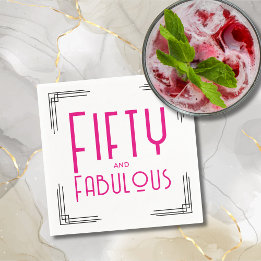Fifty and Fabulous Hot Pink Art Deco 50th Birthday スタンダードカクテルナプキン